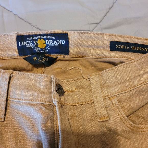 Lucky Brand Women's 8 / 29 Sofia Skinny Ankle Gold Glitter shimmer Jeans Pants - Picture 12 of 15